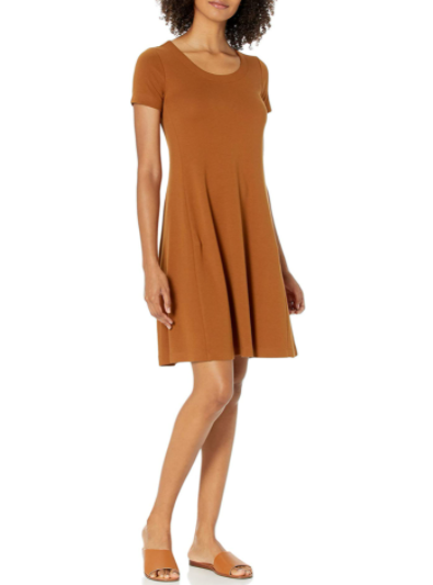 Pima Cotton and Modal Short-Sleeve Scoop Neck Dress