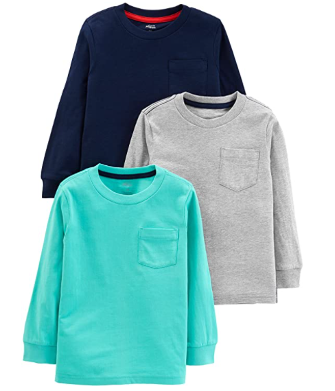 Boys' 3-Pack Solid Pocket Long-Sleeve 