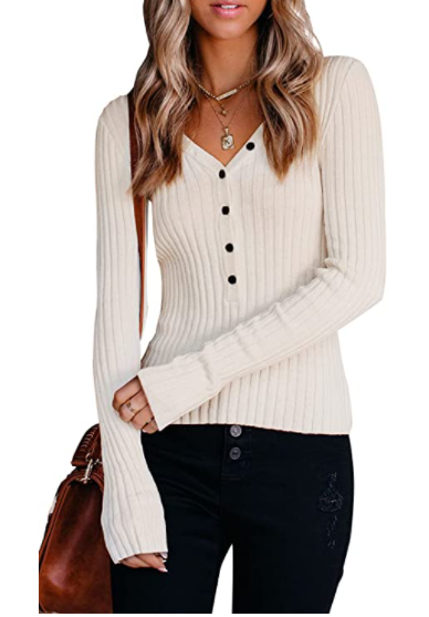 Long Sleeve Henley Tunic Sweater
