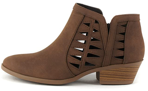 Cut Out Stacked Block Heel Ankle Booties