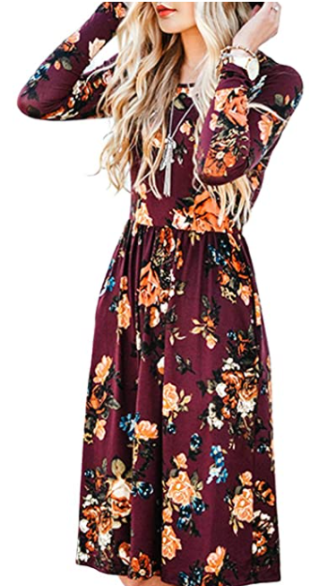  Floral Casual Swing Pleated T-Shirt Dress