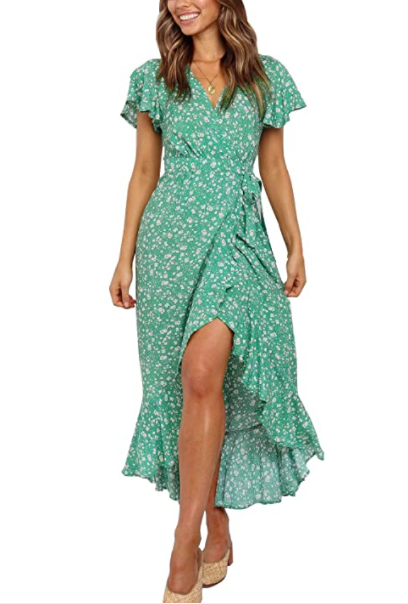 Boho Floral Wrap Ruffle Dress