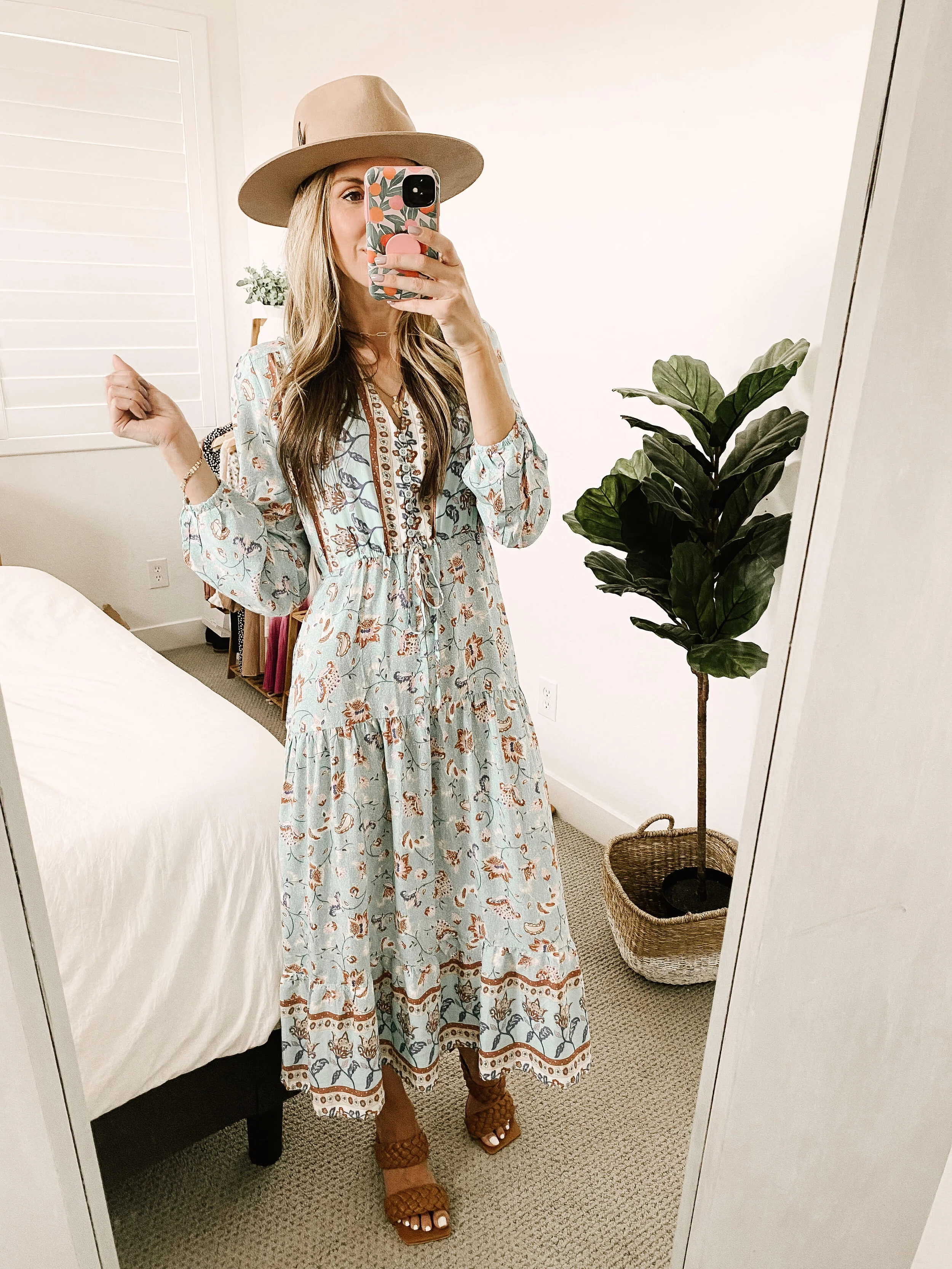 V-Neck Button Up Floral Midi Dress