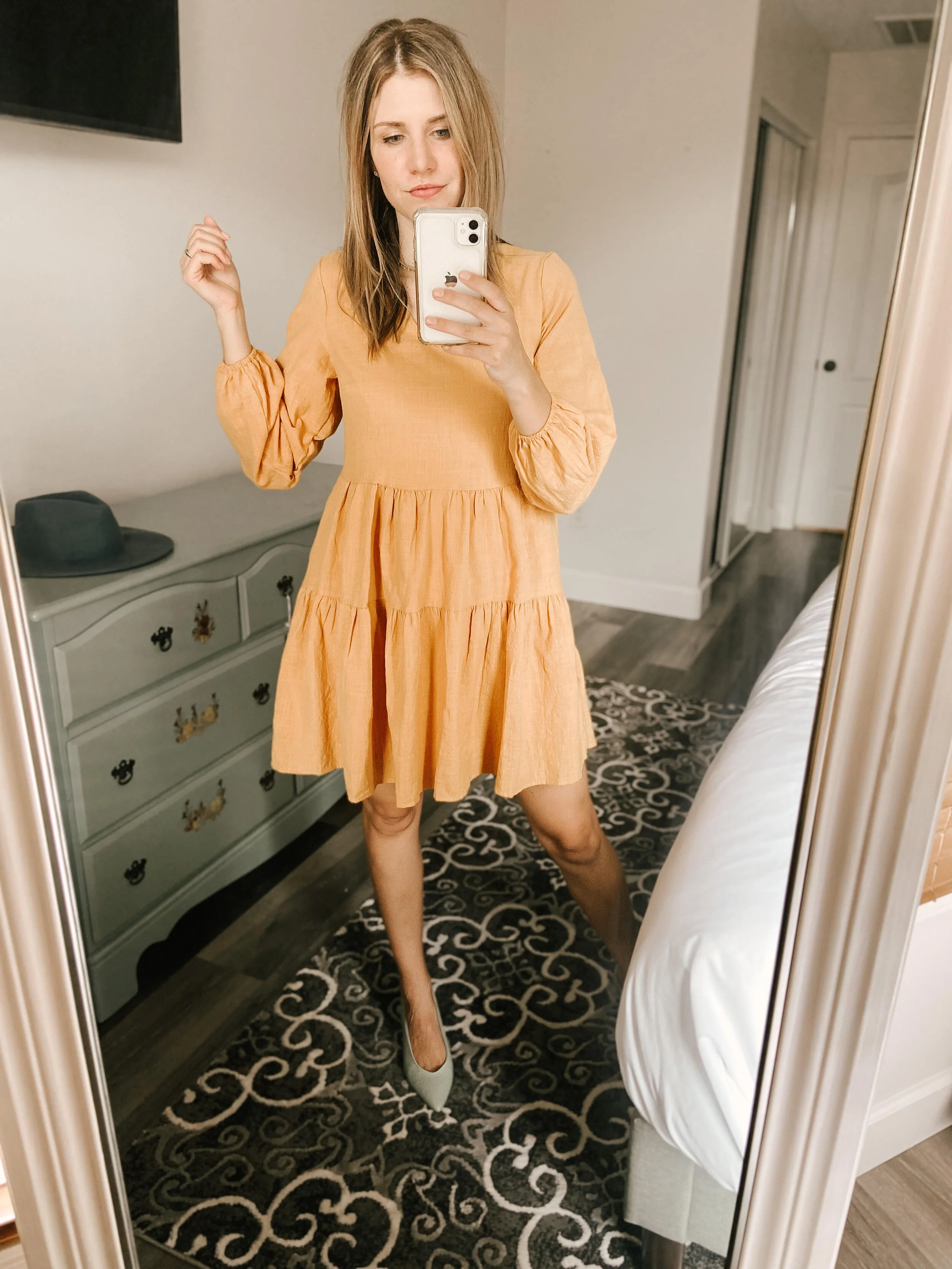Bell Sleeve Ruffle Tunic Mini Dress
