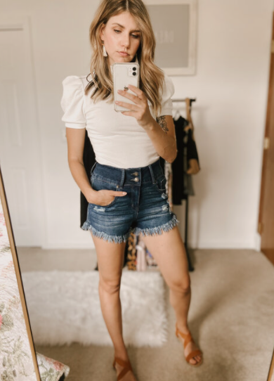 Denim Raw Hem Ripped Jean Shorts