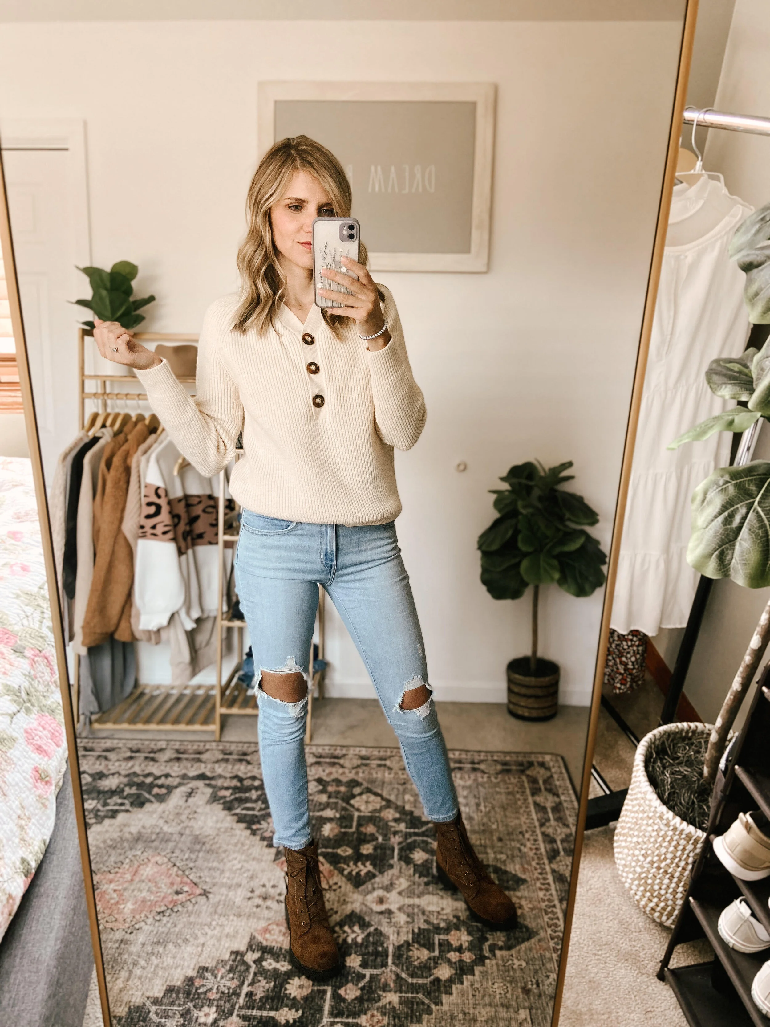 Long Sleeve V Neck Button Down Sweater