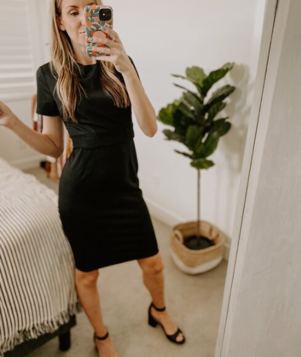 Scalloped Neck Midi Pencil Dress
