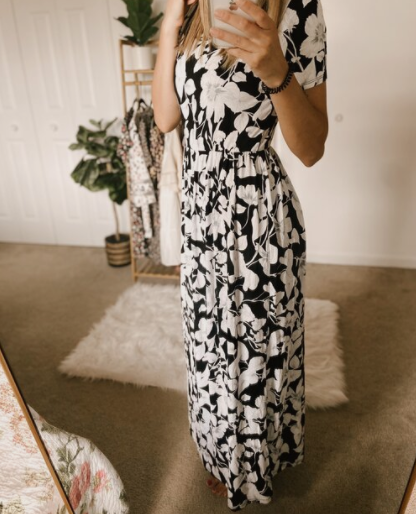 Short-Sleeve Waisted Maxi Dress
