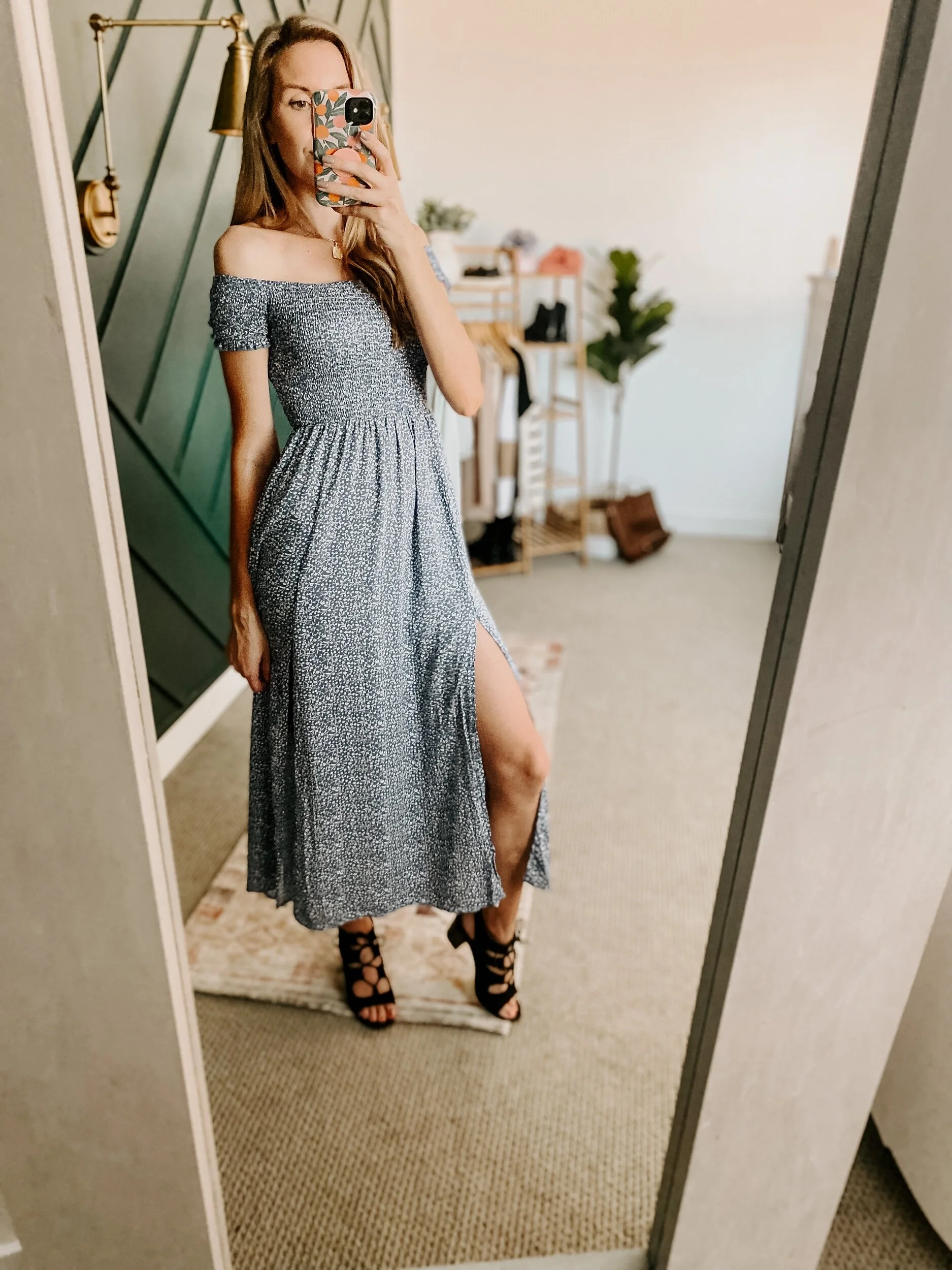 Boho Floral Print Off Shoulder Dress