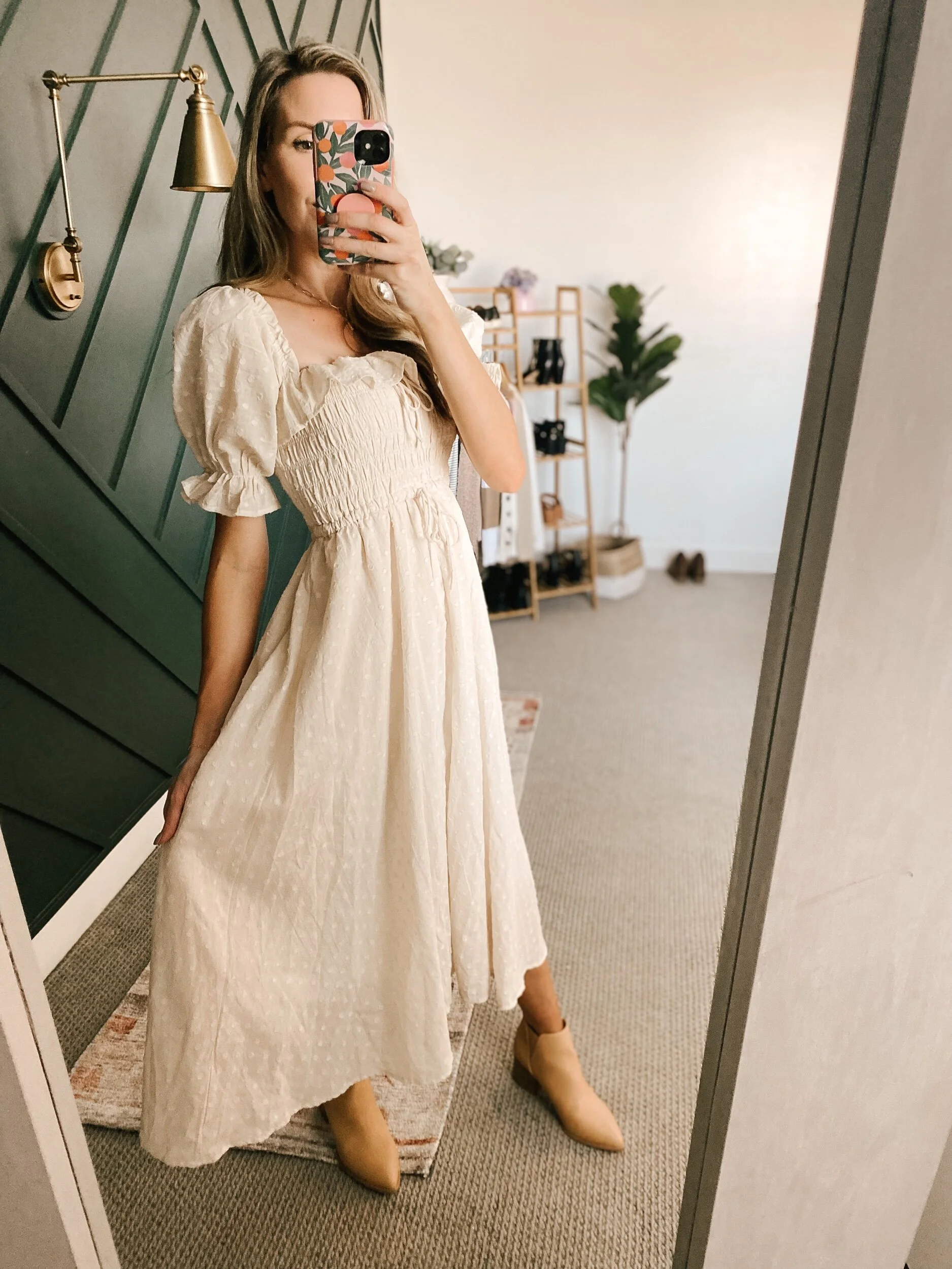 Square Neck Ruffle Midi Dress