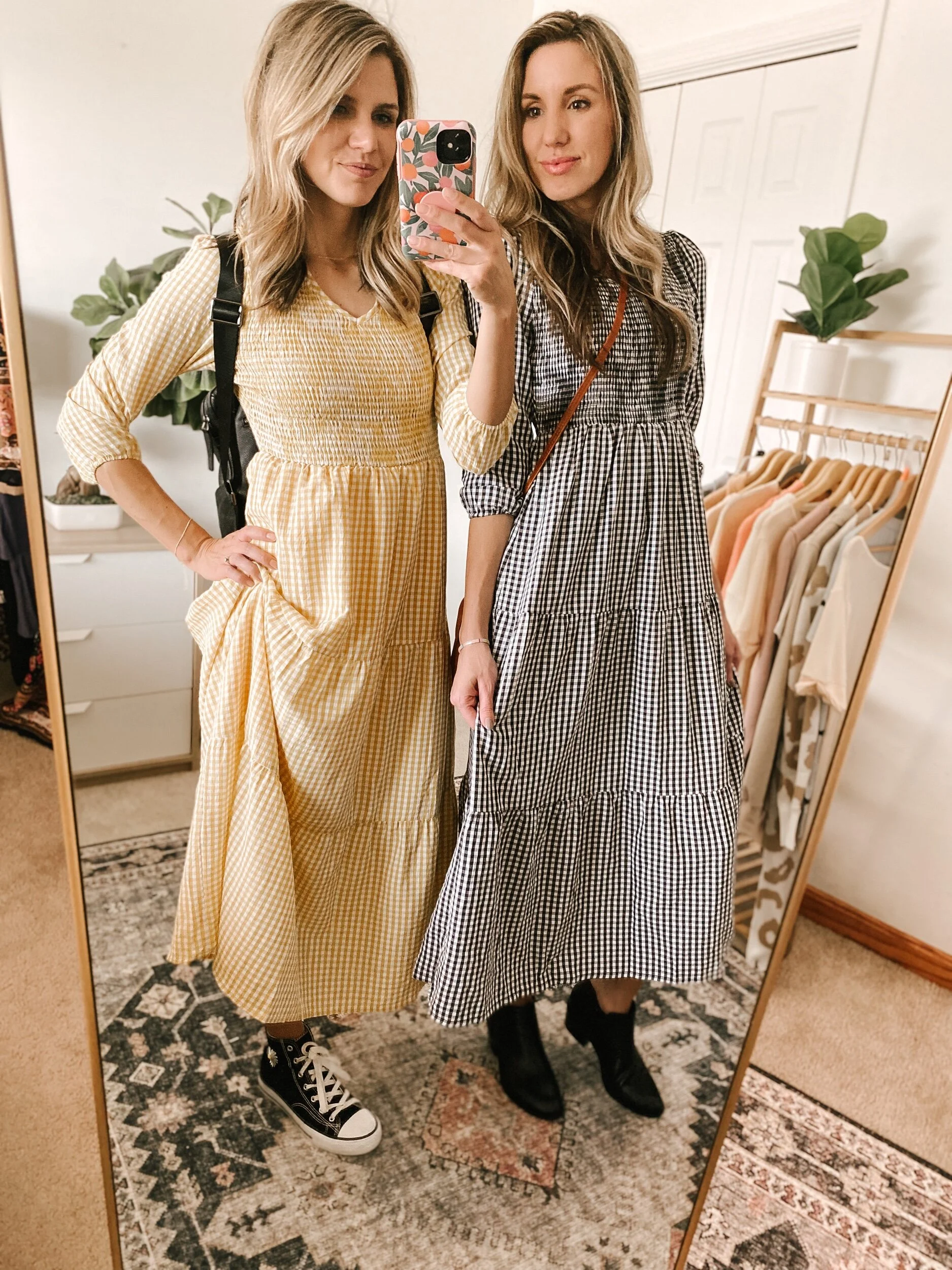 Smocked Plaid Midi Dress
