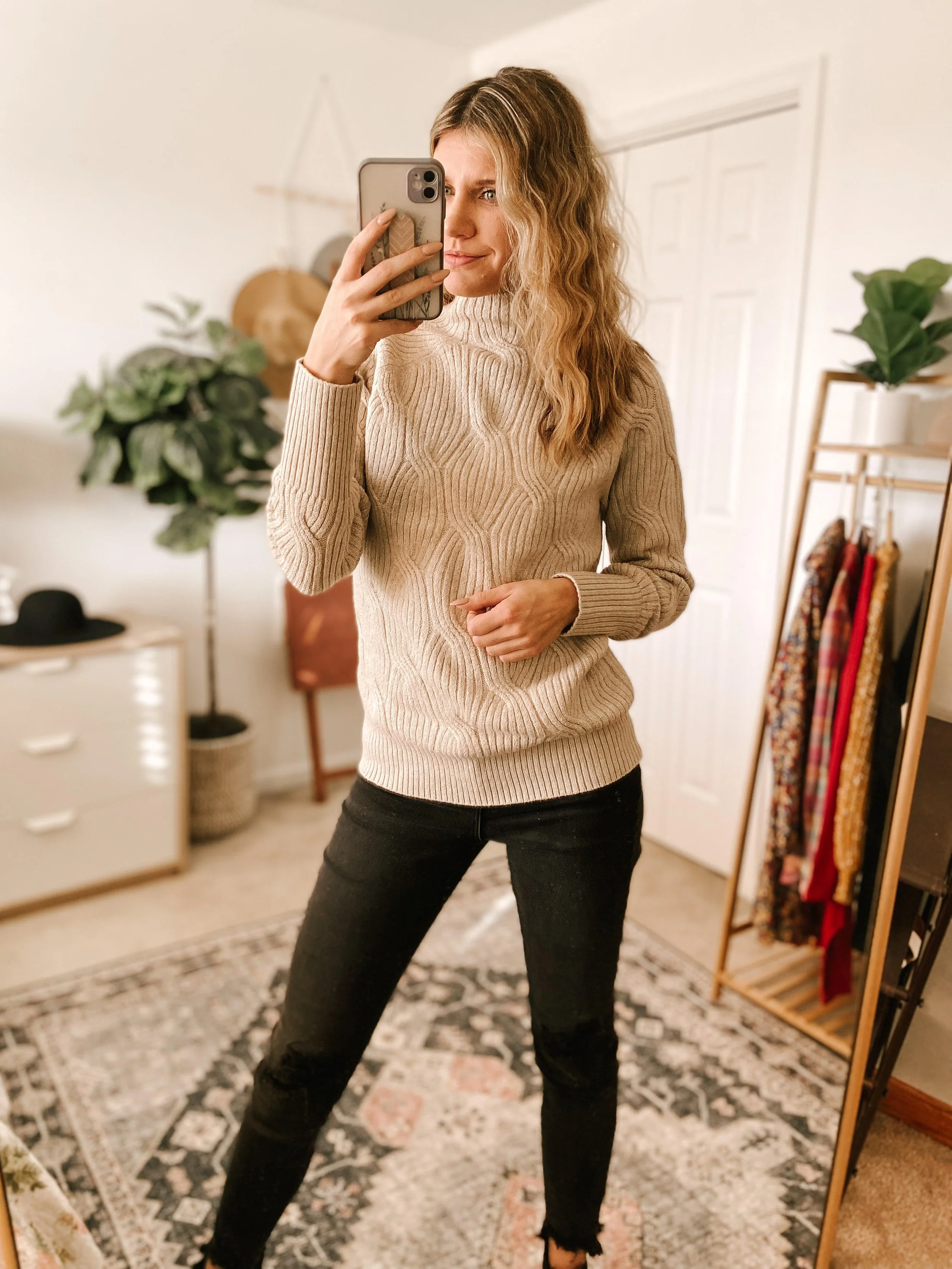 Funnel Neck Cable Sweater