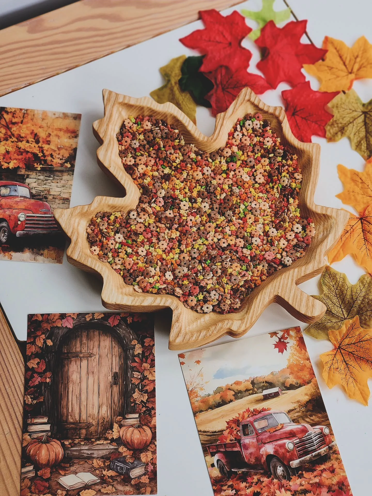 Beautifully crafted from cherry wood, this Maple tray captures the essence of autumn in every curve and vein. Each piece is one of a kind:  warm, detailed, and full of natural charm. Perfect for sensory play, sorting loose parts or as part of your au