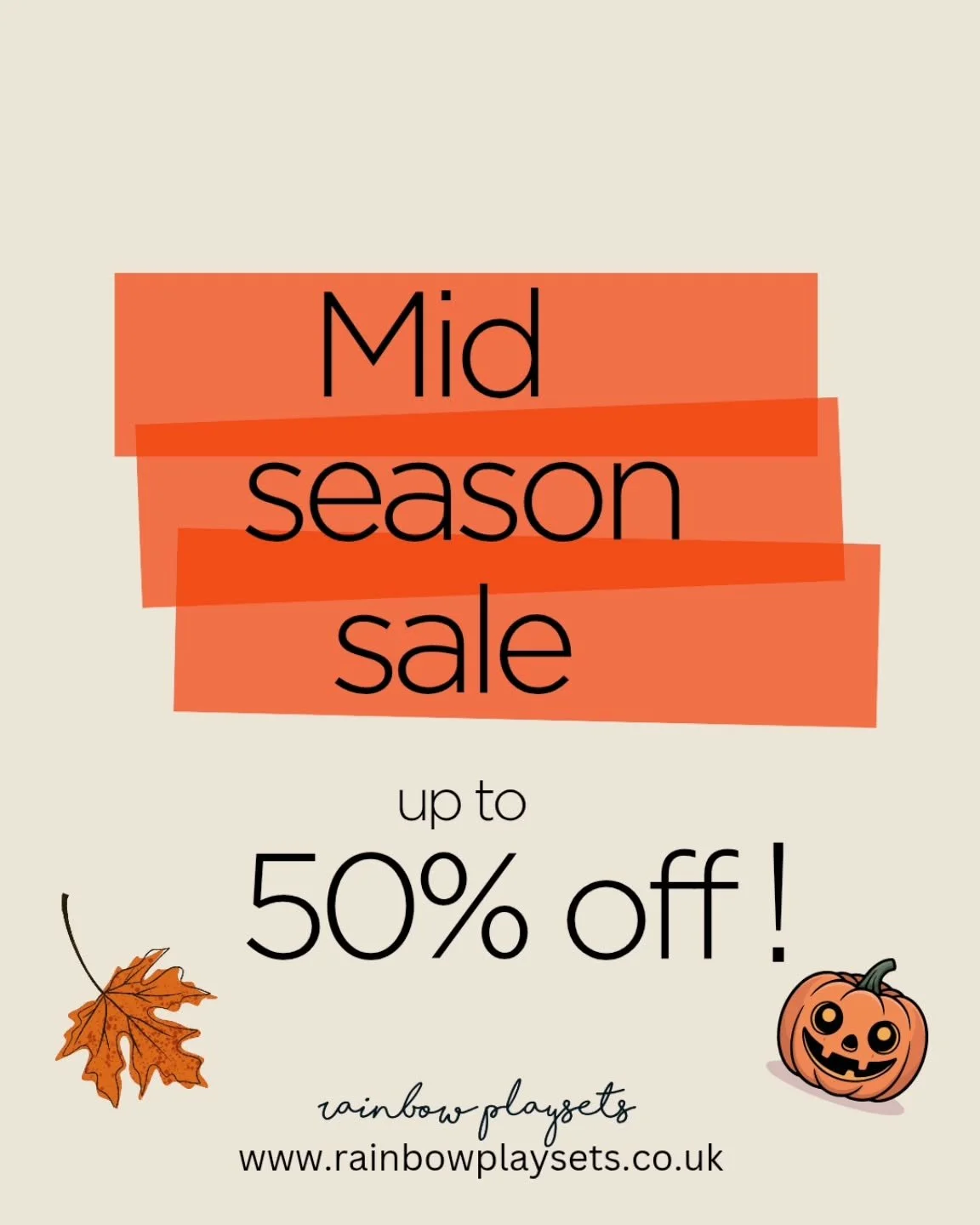 ❗️ Mid-season sale! 🍂
Get up to 50% off selected items across the shop!🥳 Stock up while supplies last 😁 don&rsquo;t miss these deals!
Shop now 👉 www.rainbowplaysets.co.uk 

#rainbowplaysets #midseasonsale #sale #saleuk #salealert #montessori #sen