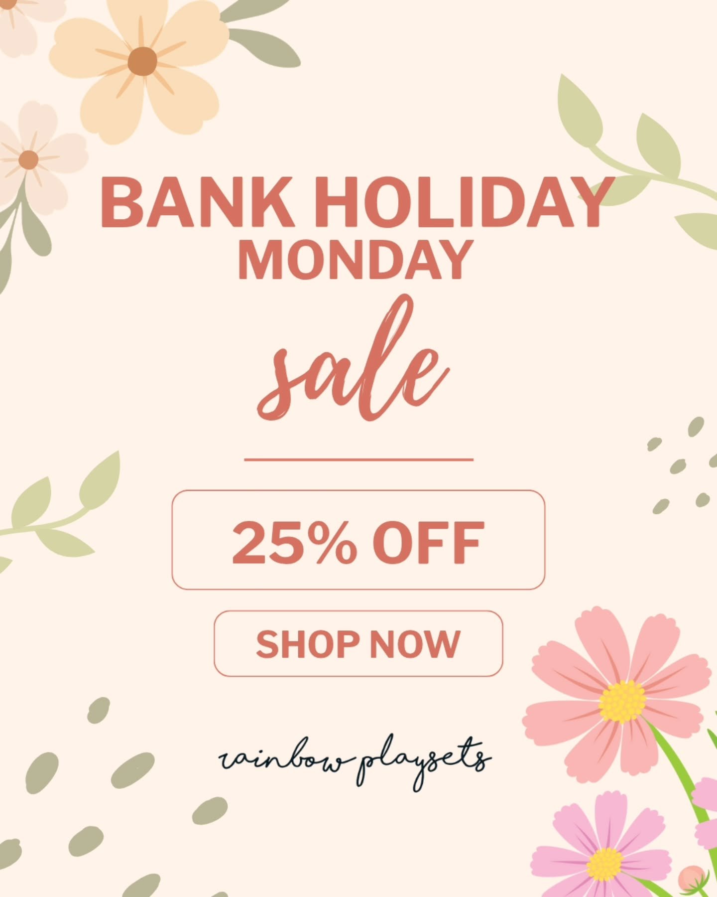 Enjoy 25% OFF everything across the shop - the perfect time to stock up on your favorites 😍 

From spring themes to trays, wooden tools and playdough accessories.

Use code MAY25 at checkout

👉 www.rainbowplaysets.co.uk 🌈

Don't miss out - limited