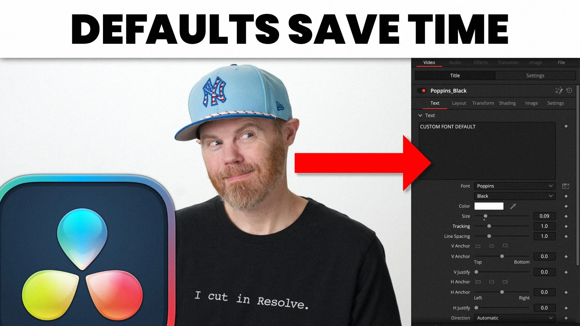 Save DaVinci Resolve Title Font Defaults