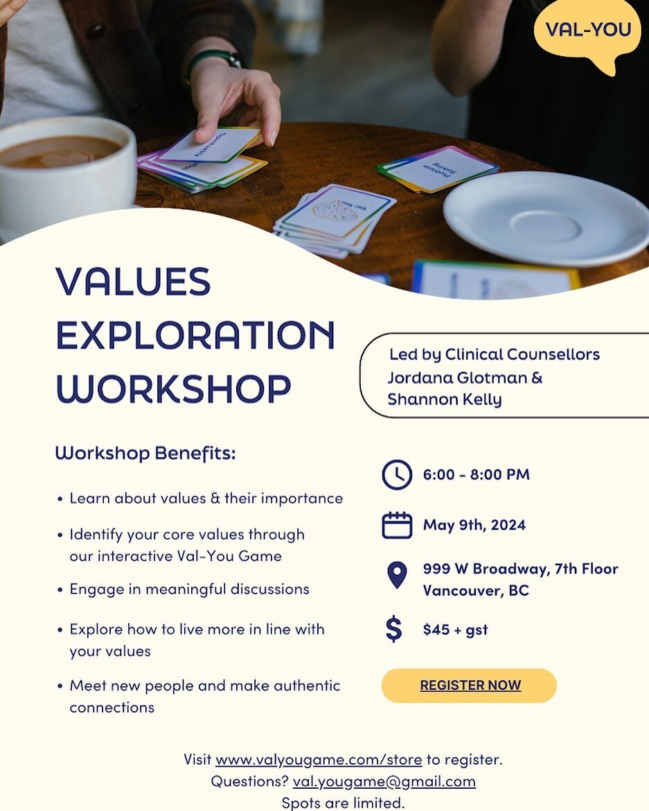 We&rsquo;re excited to announce our next Values Exploration workshop will take place in Vancouver on Thursday, May 9th from 6-8pm! ✨

This workshop is designed to help you slow down and reflect on what&rsquo;s most important to you in a fun and engag