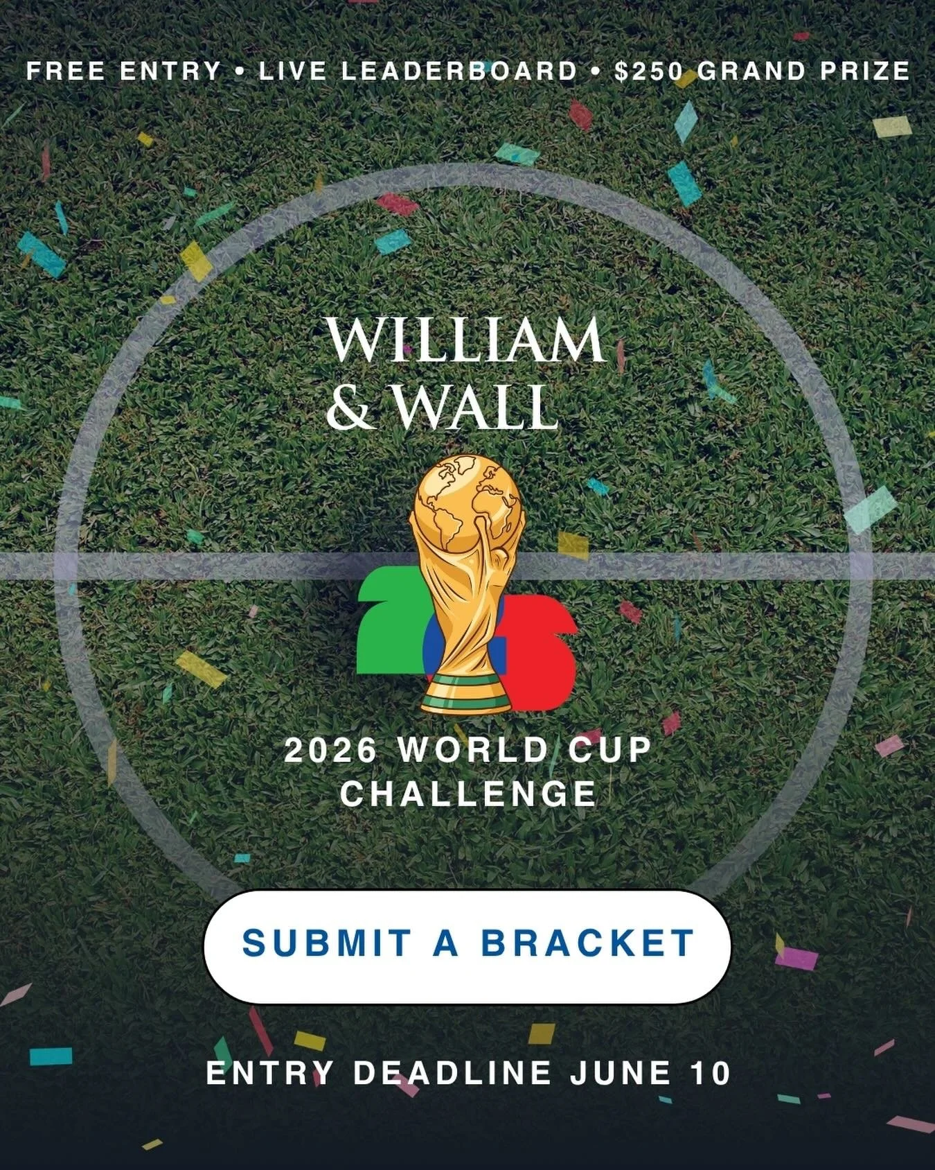 ⚽🏆 Brackets are open&mdash;link in bio. Open to the public. Cash prizes for 1st, 2nd, and 3rd place. Free to enter. Entry deadline June 10. Terms and conditions apply.