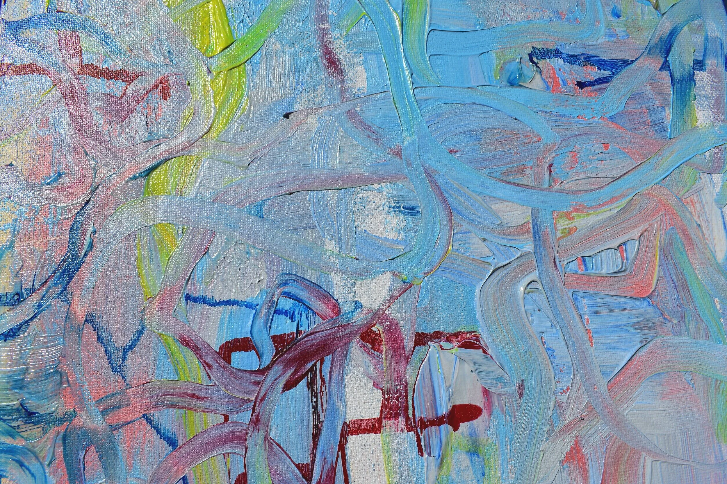 "Tangled", Acrylic and Ink on Canvas, 12" x 36"