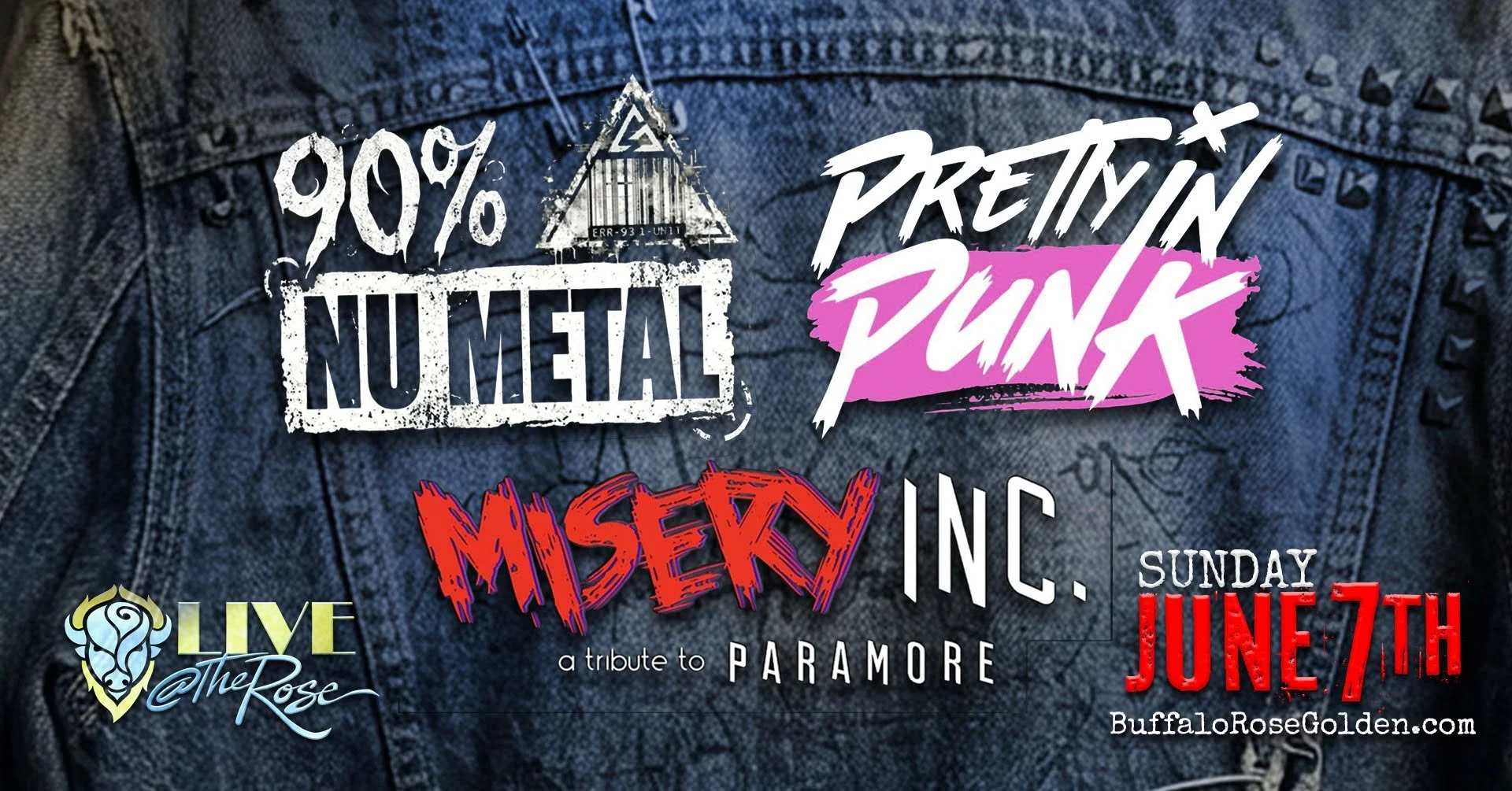 Promotional poster for a live tribute concert to Paramore, featuring bands Pretty Punk, Msexy, and Others, scheduled for Sunday, June 7th at Buffalo Rose, Golden, Colorado.
