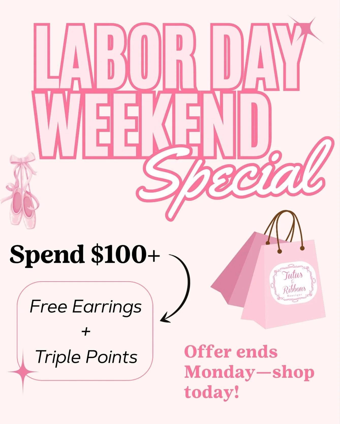 Treat yourself this weekend at Tutus &amp; Ribbons!! 💖🩰
&bull;
&bull;
#tutusandribbons #tutusandribbonssatx #labordayweekend #boutique #sanantonio #special #ballet #dance