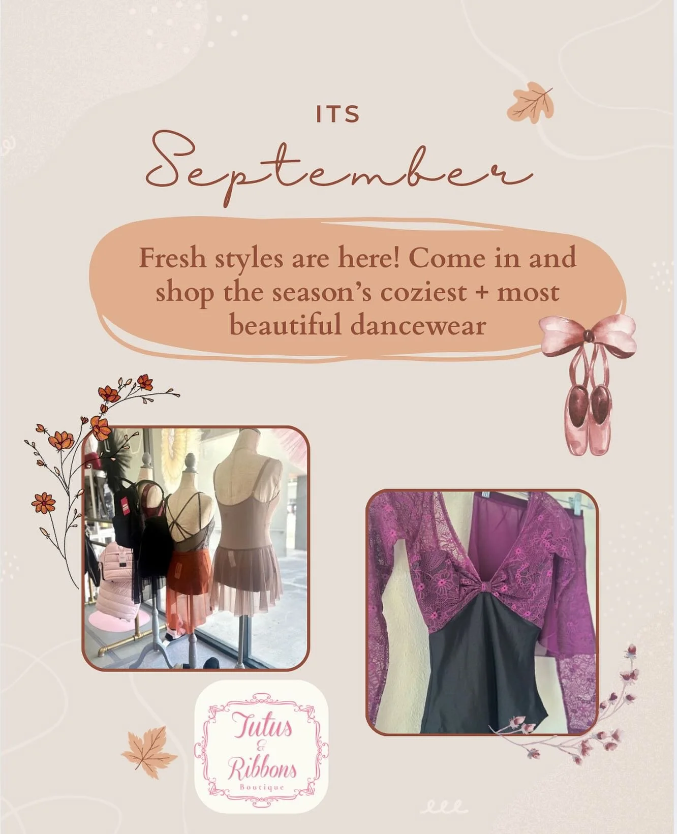 September = cozy layers + fresh leotards! Shop our favorites today!
&bull;
&bull;
#tutusandribbons #tutusandribbonssatx #ballet #dance #boutique #sanantonio #musthaves