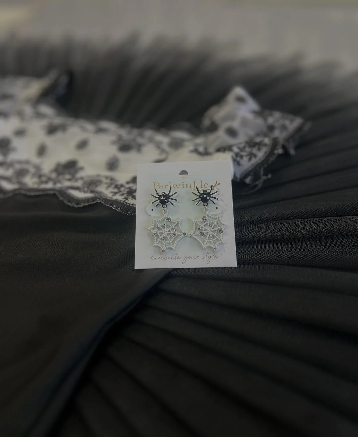 Complete your Halloween look with a matching leo and earring combo! 🕷️✨ These limited styles are perfect for this season&mdash;stop by Tutus &amp; Ribbons to shop them before they&rsquo;re gone!
@wearmoidancewear @dellalo_milano @periwinklebybarlow 