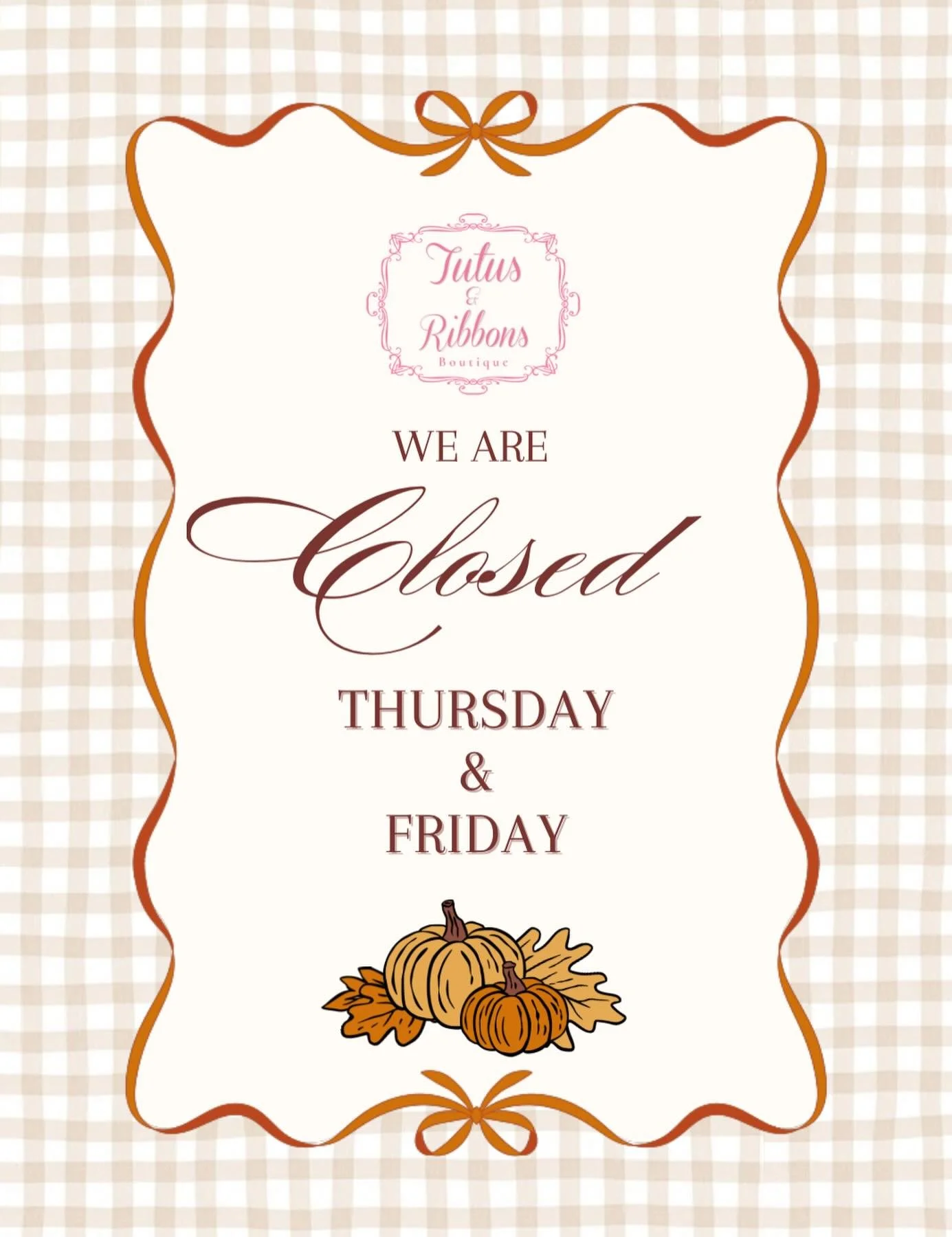 Planning your holiday shopping? 🦃✨ Here are our Thanksgiving hours! 
&bull;
&bull;
#TutusAndRibbons #Thanksgiving #SmallBusiness #Ballet #DancewearBoutique #HappyThanksgiving #SeasonalHours