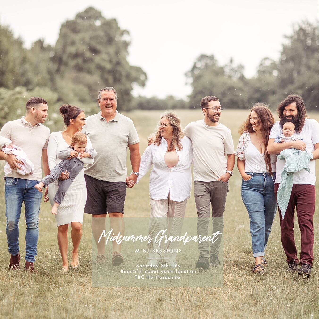 Midsummer Grandparent | Mini Sessions | Saturday 8th July 2023

Super fun, loving and relaxed mini sessions for the extended family! 

Booking now, scroll for full details | sessions limited | link in bio

#summer #familyminisession #countryside #min
