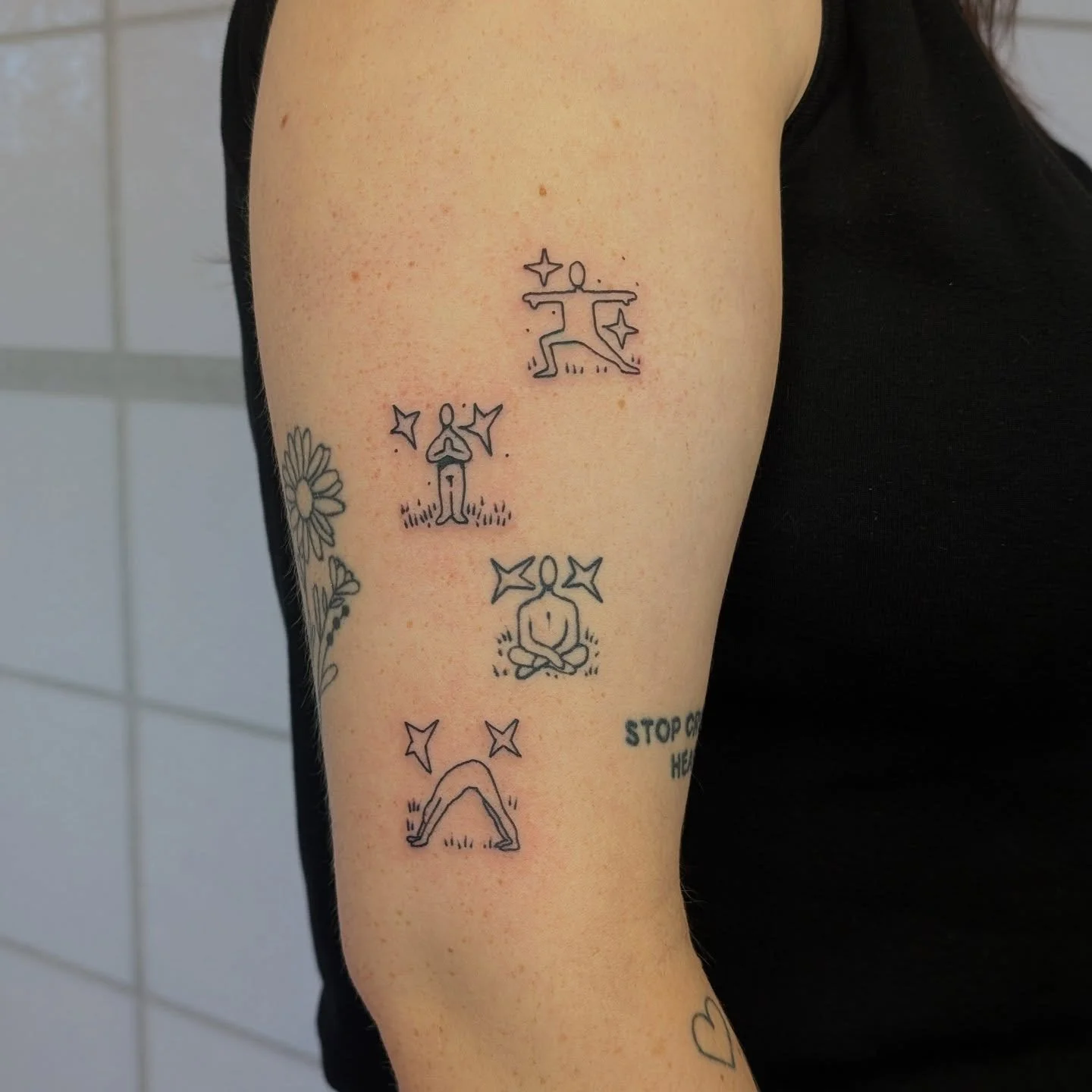 My favourite stack of tiles I've done so far!
The meditation guy is a couple months healed and I think he's got some good company now 🙂&zwj;↕️
So fun doing these, I'm always up for more tiles and your combinations! Currently booking for November and