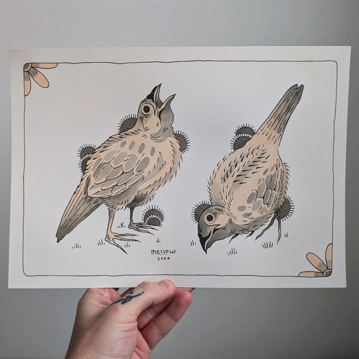 First flash of 26 | Available to be tattooed, minimum size of 6" | I would love to do these soon either as a pair or separate, just message me to book in 🙂&zwj;↕️

A couple of birds inspired by the sketches of Hokusai | watercolour on paper
.
#