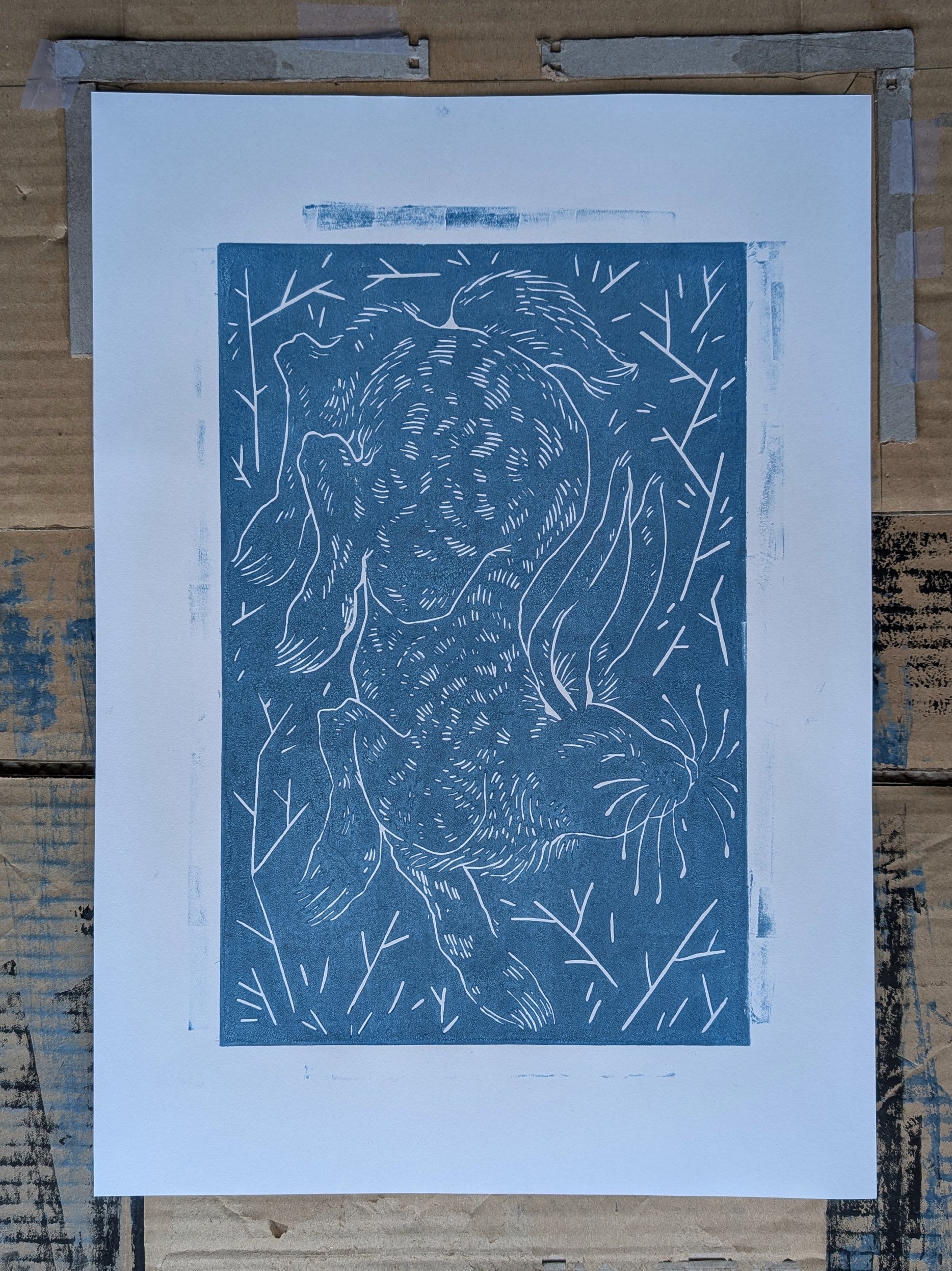 Rabbit Lino A3 Print