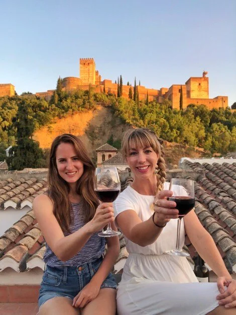 Enjoying some wine on our rooftop patio