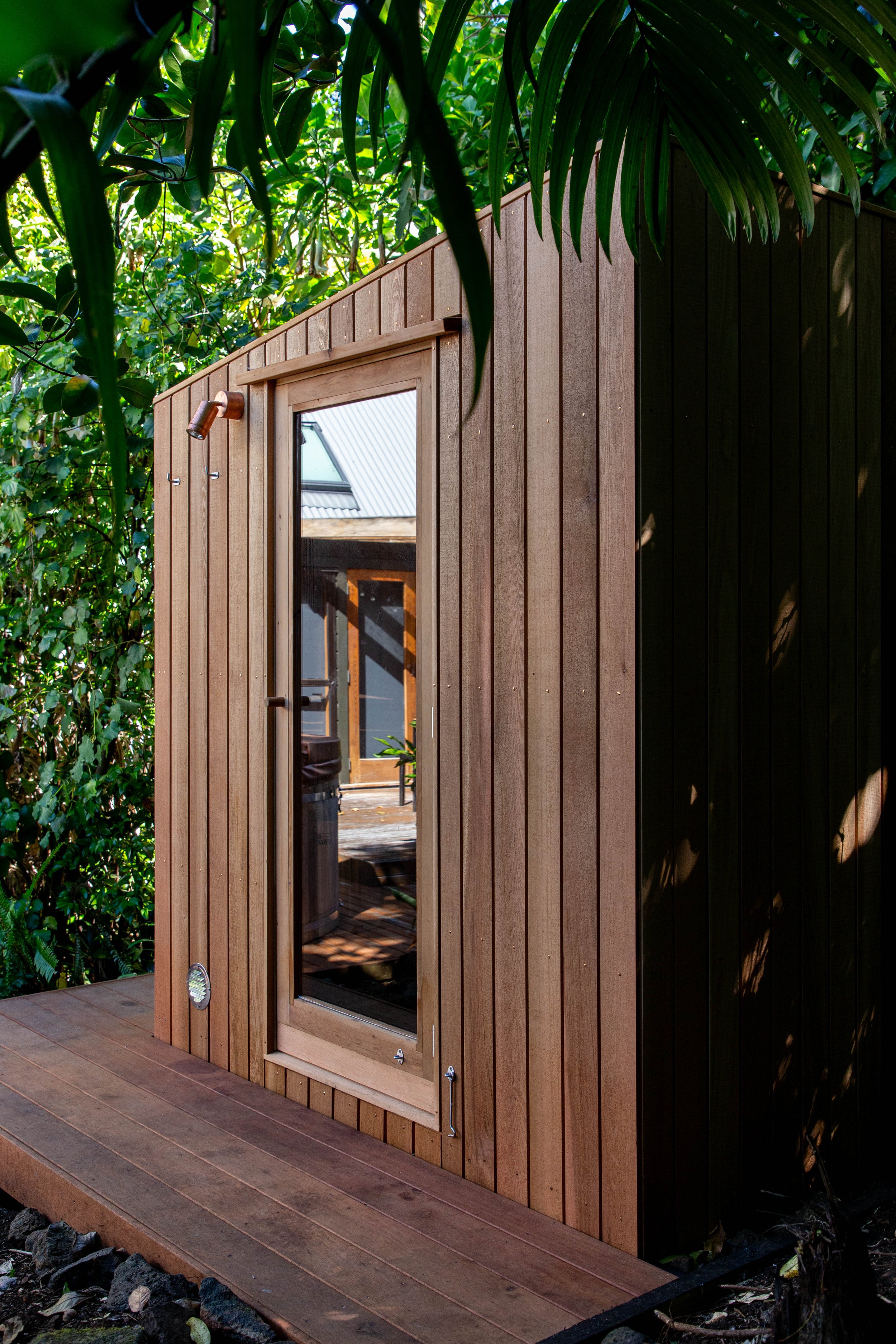 Garden sauna designed to blend naturally into its landscape