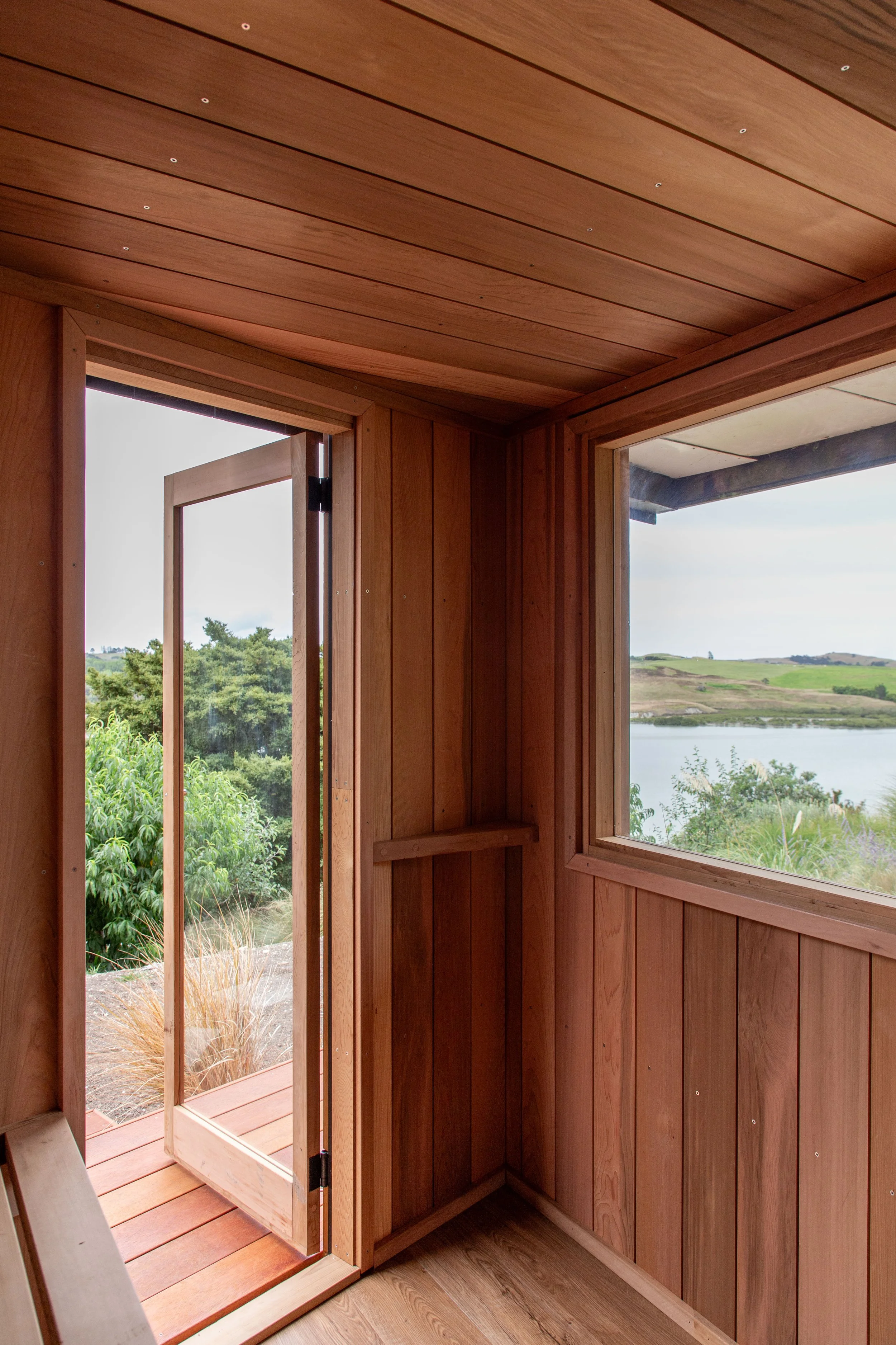 Western Red Cedar lining throughout the outdoor sauna