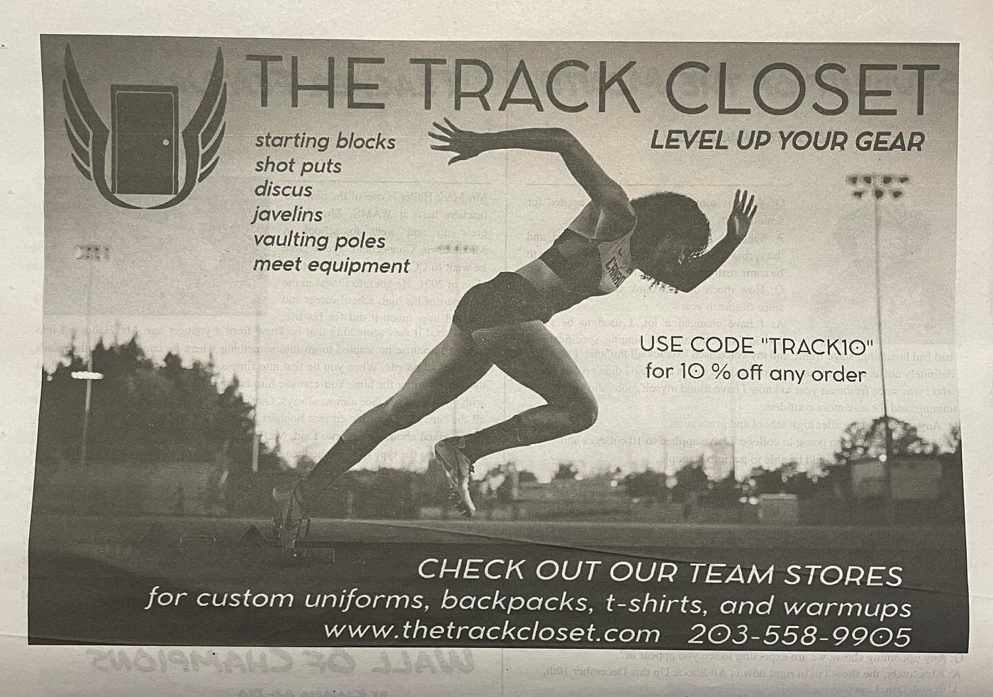 FEATURED IN TODAYS PAPER!!

It&rsquo;s the start of track season!! Check out our website for all your track and field needs Link in bio

#trackandfield #tracknation #trackcloset #tracknfield #highschooltrack #cttrack #smallbusiness #smallbusinesssatu