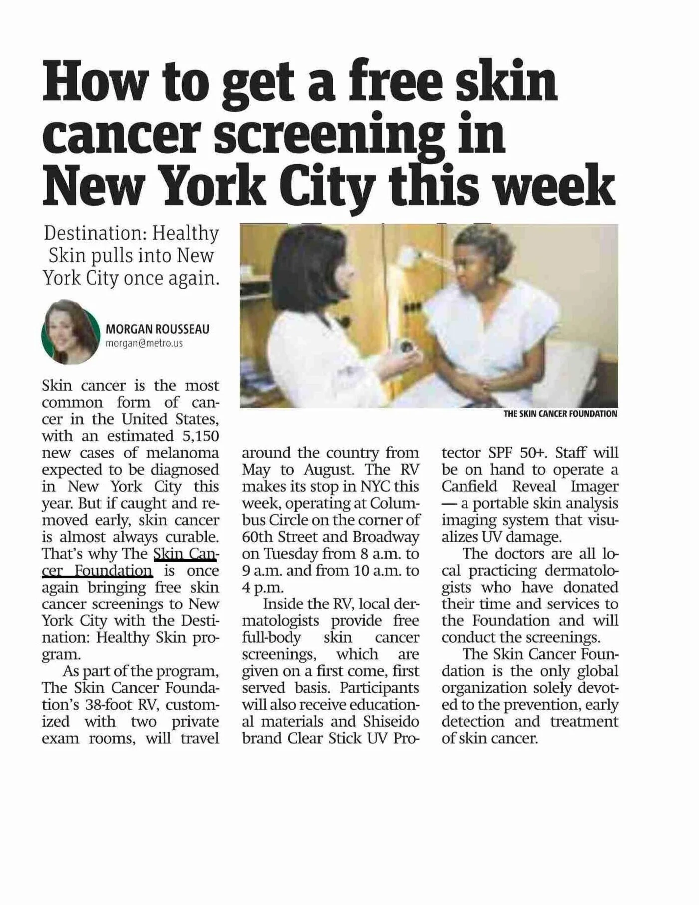Destination: Healthy Skin Program featured in Metro New York