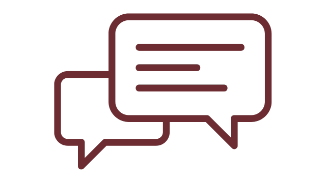 Two overlapping speech bubbles with lines representing text inside each bubble.