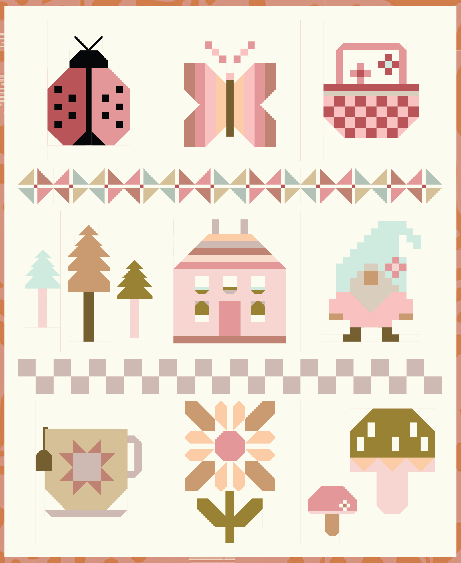 Cover graphic of the finished Cottage Garden Block of the Month quilt.
