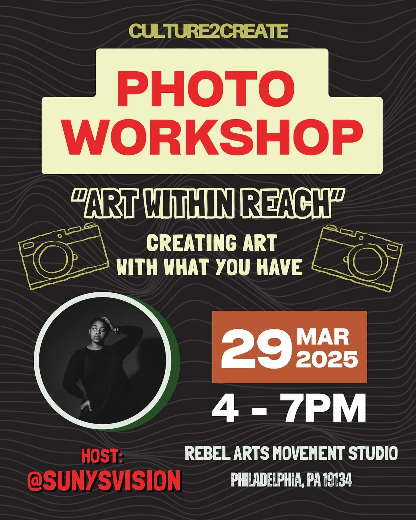 Turning the ordinary into extraordinary! ✨

Photo Workshop: Art Within Reach is coming! 

✍🏾: @sunysvision 

📆 Sat, Mar 29th, 4-7pm. 

📍@rebelartsmovement 

We&rsquo;ll be using everyday items to create unique and moving photos. 📸 Bring your crea
