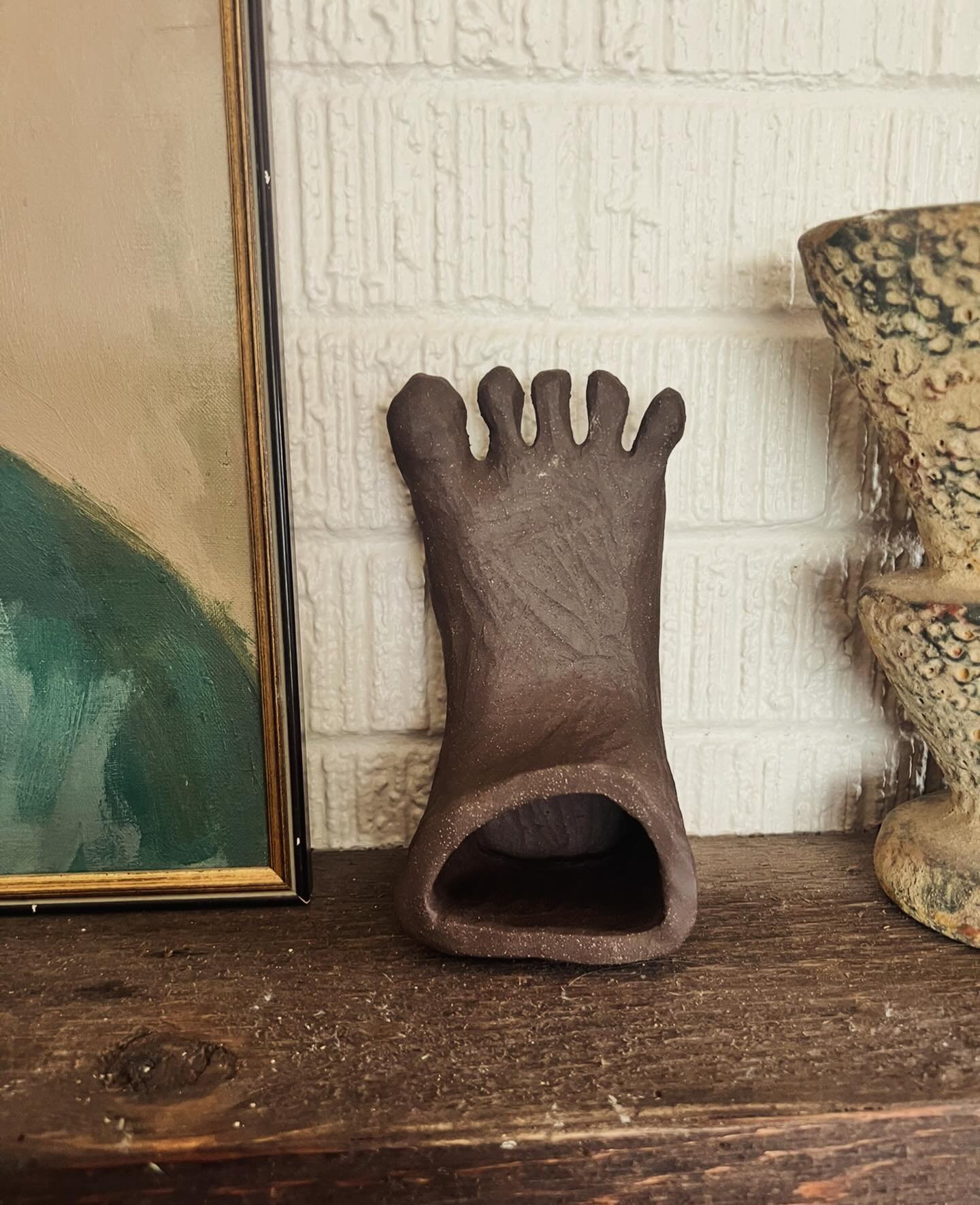 Made this foot that&rsquo;s probably slightly smaller than my own foot. Feeling more inspired to sculpt these days and stepping away from the wheel to just play. I&rsquo;m also realizing that selling my work wholesale is no longer an option. Physical