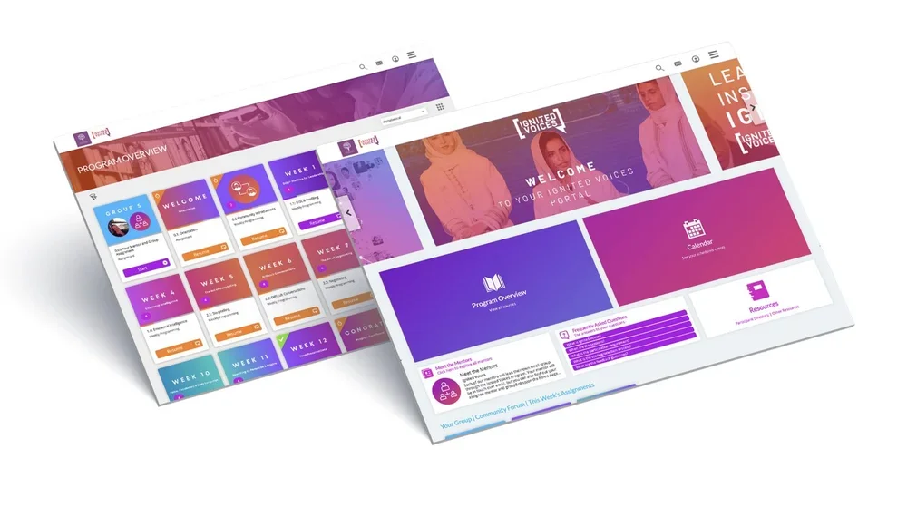 A learning management system that's designed to be brand aligned strategic visual identity. The colors are bright because it was an engaging youth leadership development project