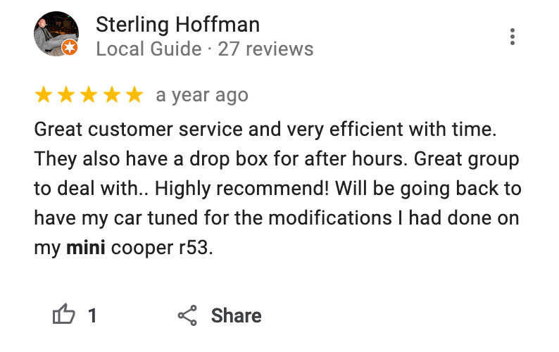 5-star-review-for-mini-mechanic-at-Northwest Autohaus · 4007 Crater Lake Hwy California OR 97504.png