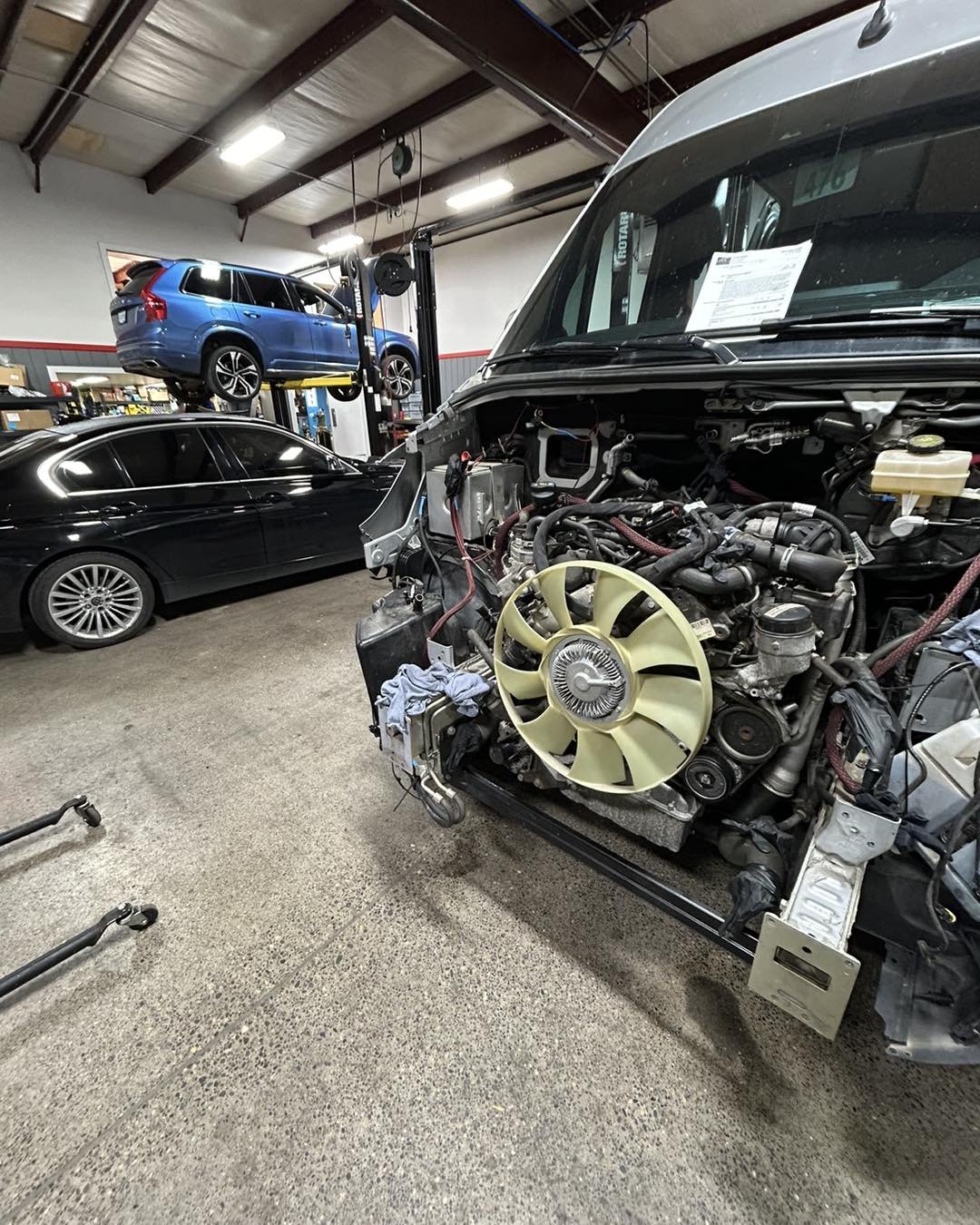 Sprinter Van getting motor repaired in Medford, Oregon