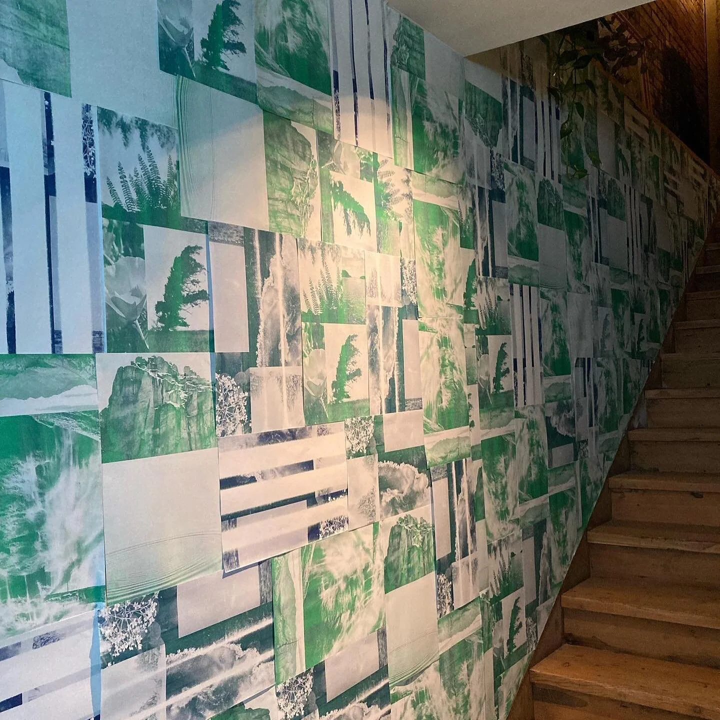 Our risograph wall paper installation for our debut show a few weeks ago.

Marissa had to change an ink drum from blue to green. Taking advice from @zachclarkis to not worry about cleaning the ink drum perfectly and experiment with the in-between of 