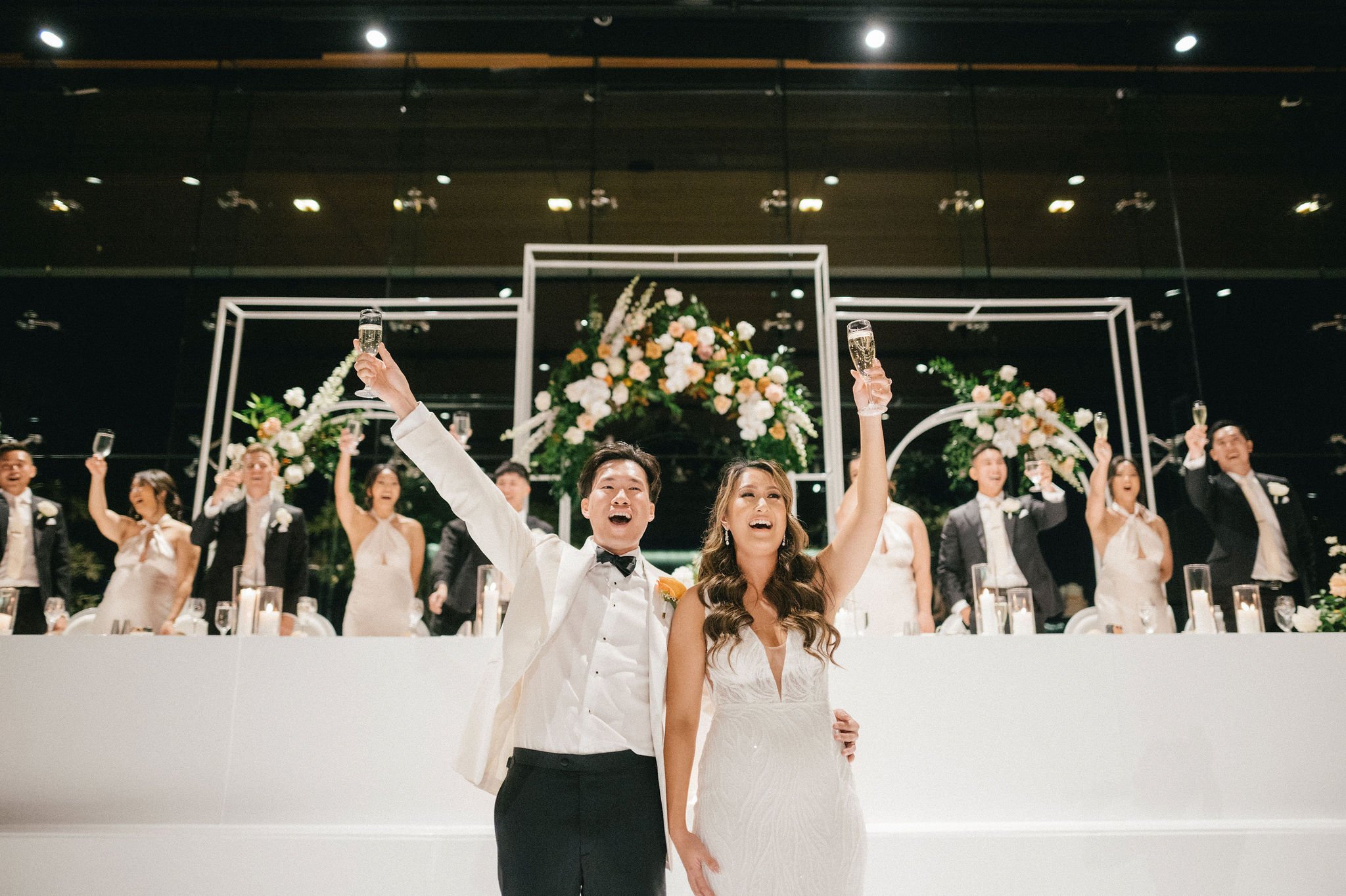 A few days late, but happy anniversary to these two legends who tied the knot this time last year at @joondalupresortweddings 

A stunning ballroom set up with white gloss, pops of orange, lots of candles, and an absolute banger of a dance floor to f