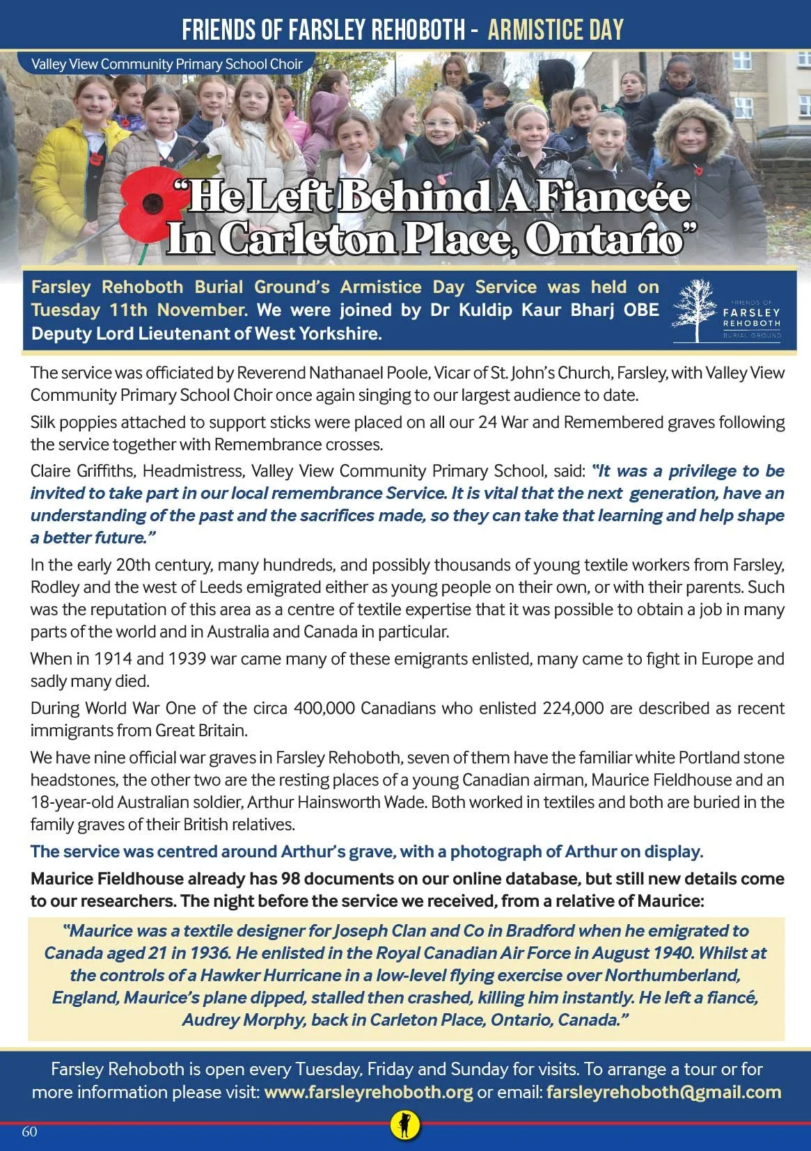 Our Armistice Day service featured in                  The Squeaker