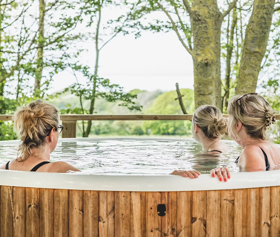 Hot tub view at Woodland sanctuary Old rectory House Somerset