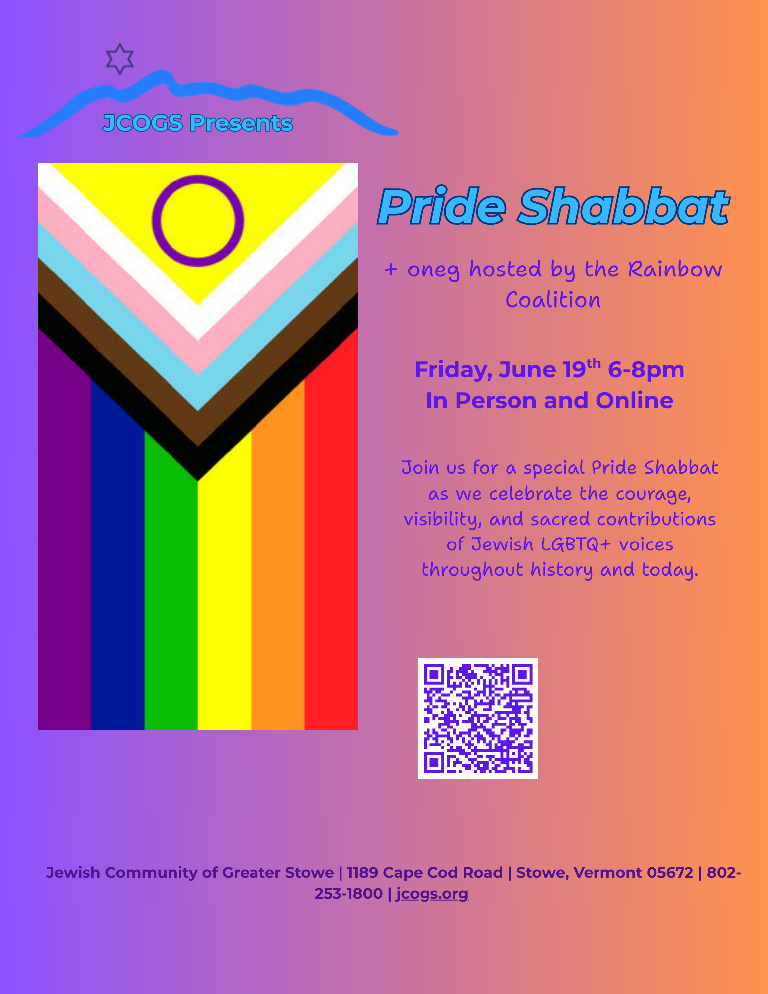 Pride Shabbat + Oneg hosted by JCOGS Rainbow Coalition