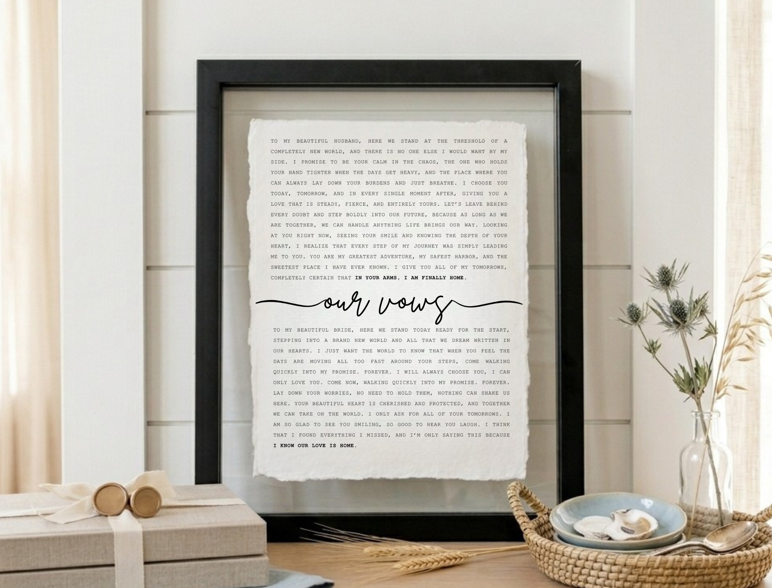 Personalized Wedding Vow Print, Cotton Paper Keepsake, First Paper Anniversary, Second Cotton Paper Anniversary